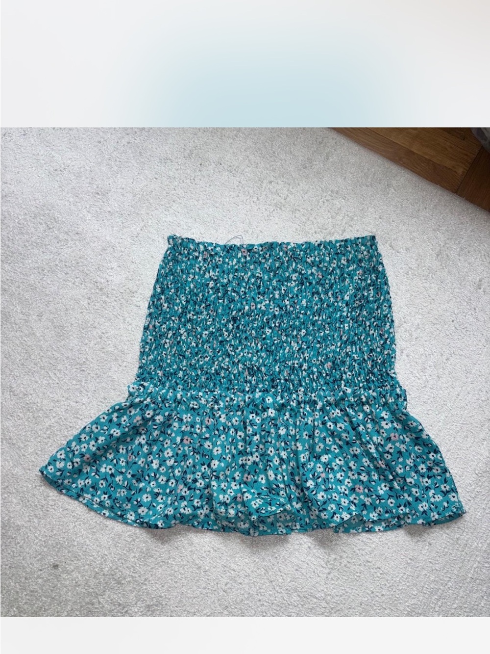 Good Luck Gem Teal Floral Smocked Mini Skirt